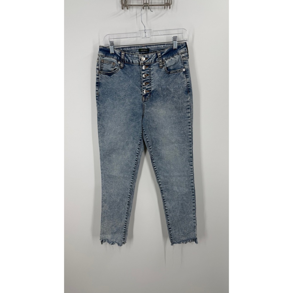 Wild Fable Jeans Women 10 Blue High Rise Button Fly Skinny Raw Hem